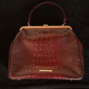 Brahmin Structured leather Croc-Embossed Top Handle Bag in Deep Burgundy Brown